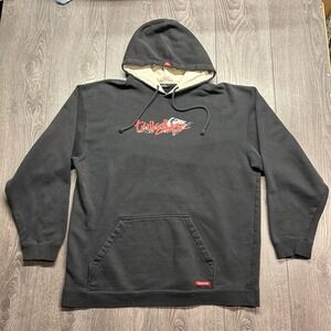 Quiksilver Mens XL Vintage Y2K Hoodie Faded Black Skate Surf Graphic Sweatshirt